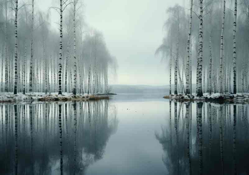 A Tranquil Scene Black And White Trees Reflection | Di-Bond