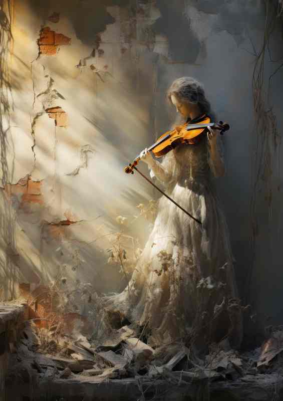 A shadow of a woman playing the violin in the shadows | Metal Poster