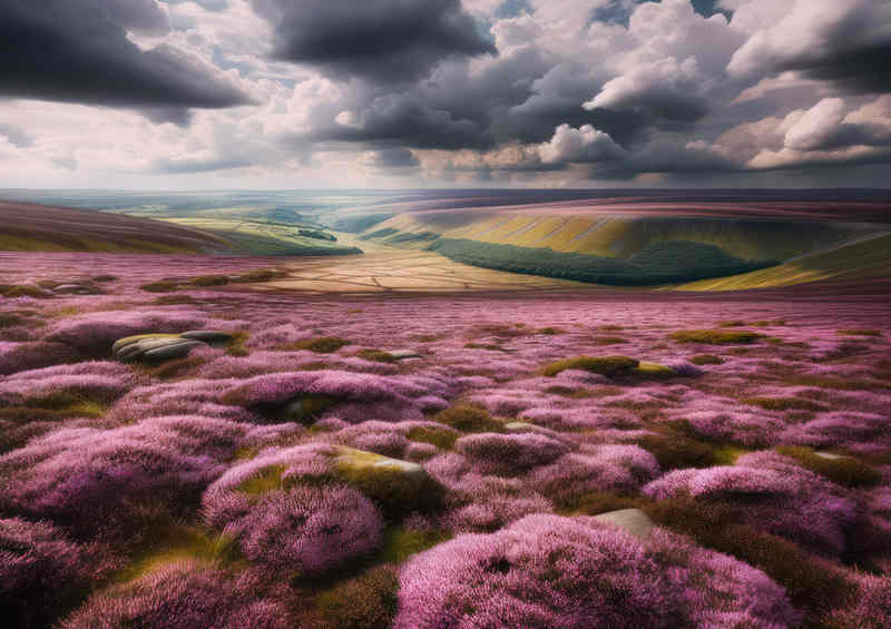 Heather in the moorland in the summers sun | Metal Poster