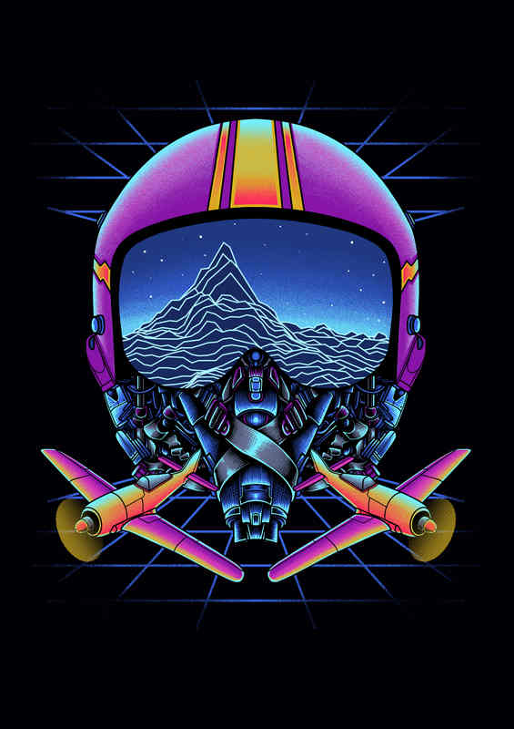 Airplane fighters helmet mountains mode | Metal Poster