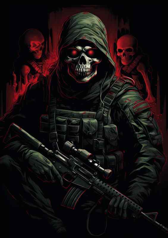 A Foot soilder skull face haunted by gaming | Metal Poster