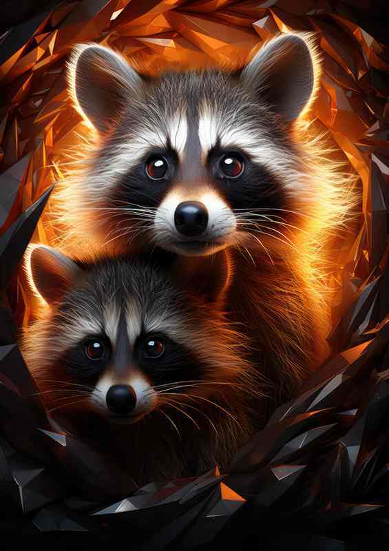 A closeup image of a raccoon with brown eyes | Metal Poster