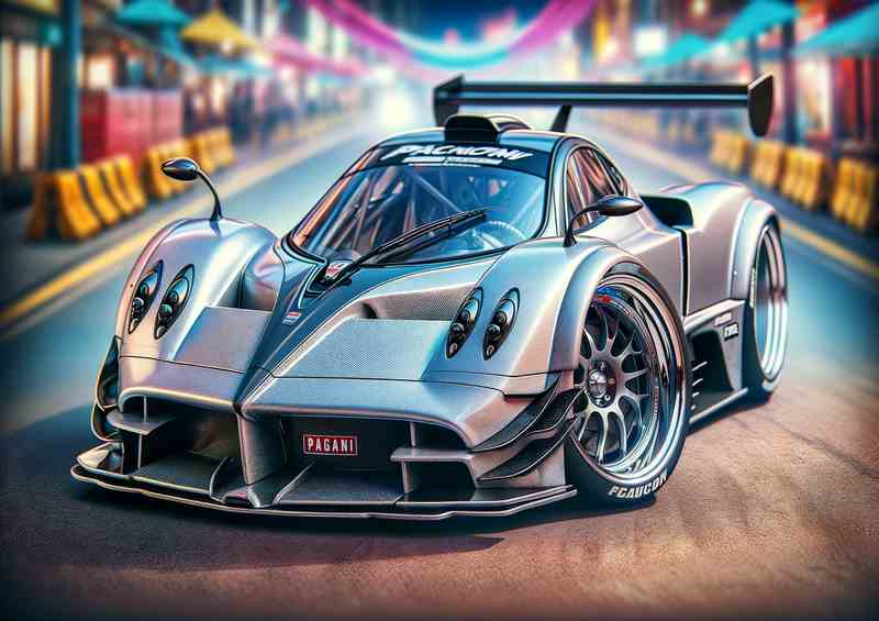 Pagani Exaggerated Street Racer Metal Poster