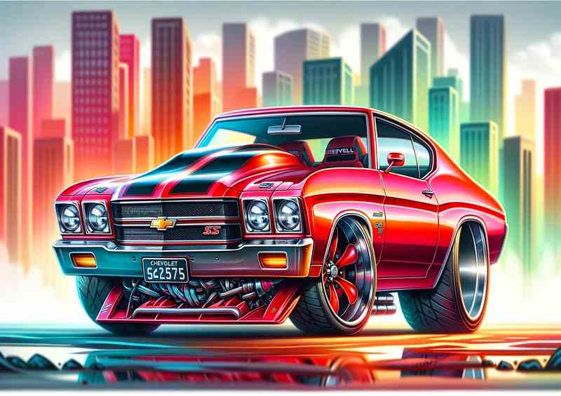 Chevelle SS Red Cartoon Metal Poster - Big Wheels