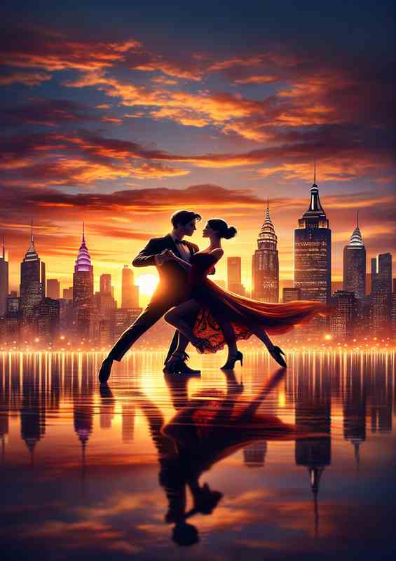 Sunset Dance Romance Cityscape music of love | Metal Poster