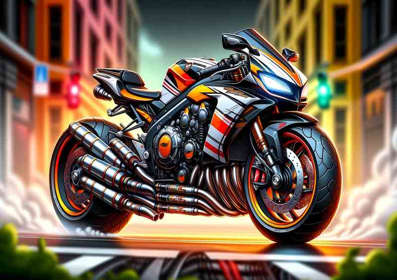 Cool Cartoon Honda CBR900R Urban Tiger Motorcycle Art Poster