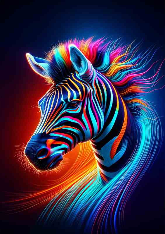 Vibrant Neon Zebra Metal Poster