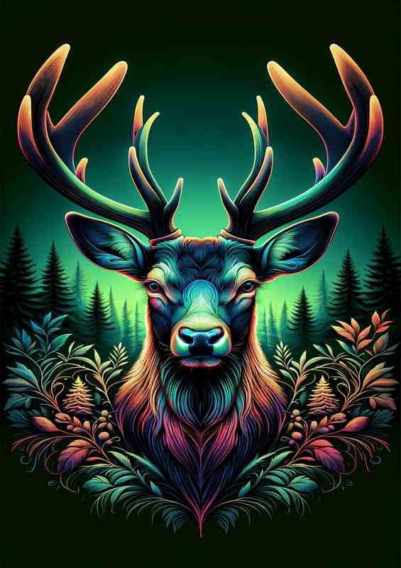 Regal Deers Head in Neon | Metal Poster