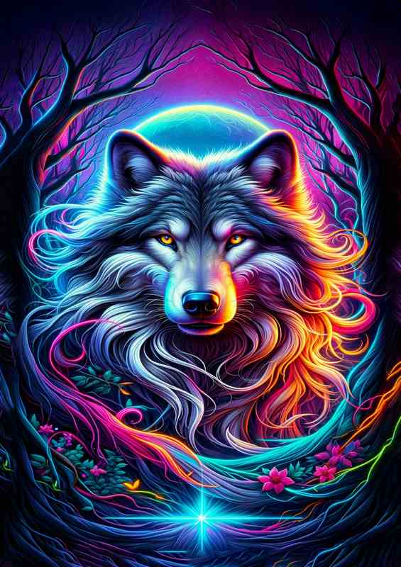 Wolf Neon Art Set | Metal Poster