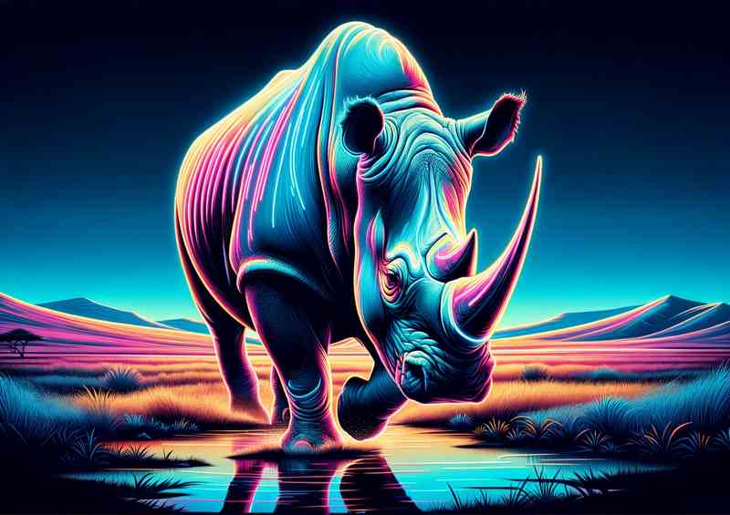 Neon Rhino: Savannah Vibes | Metal Poster