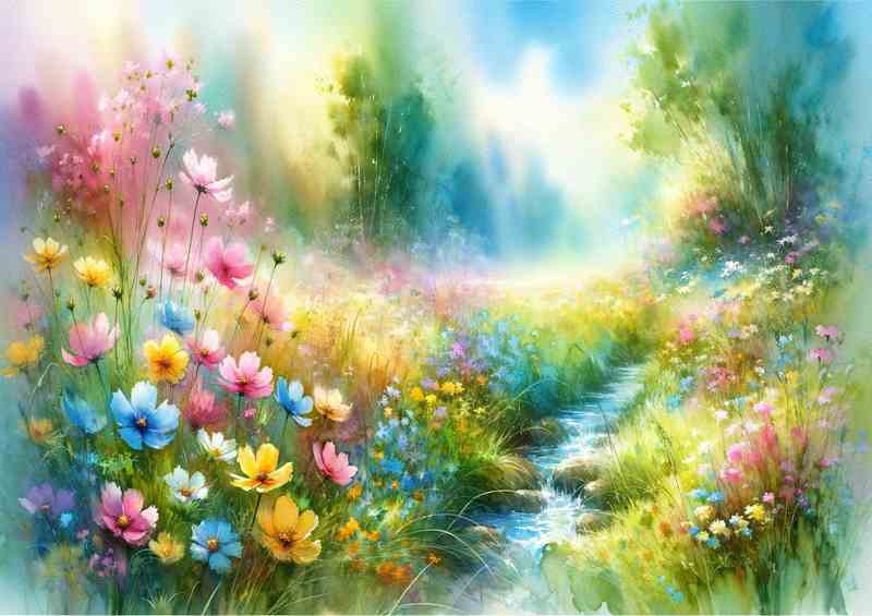 Gentle Awakening A Spring Meadow in Watercolor Style | Di-Bond
