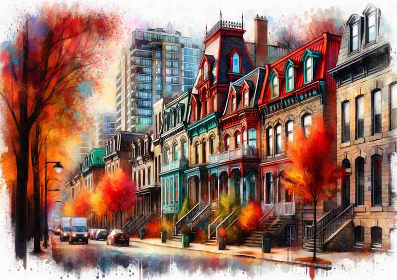 Autumn Day in Montreal Colorful Victorian Houses Metal Poster
