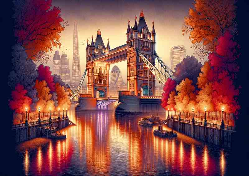 Autumn Evening London UK Tower Bridge Metal Poster