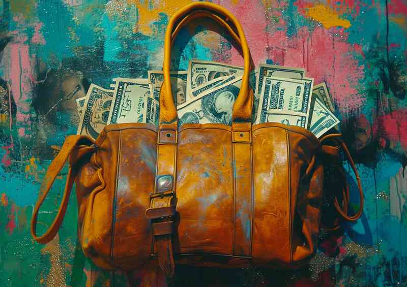 A bag full of money with colorful splashes | Metal Poster