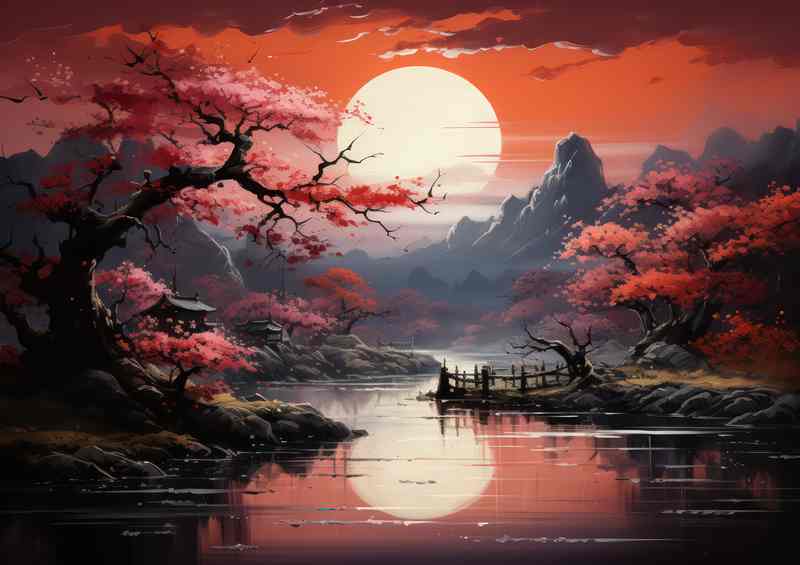 Japans Cherry Blossom Waterfronts | Metal Poster