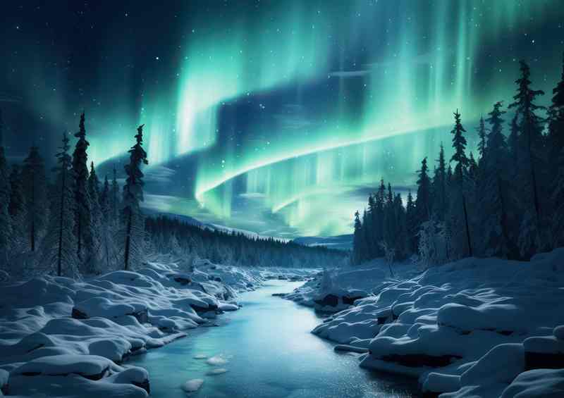 The Art of Nature Snow Trees Lit by Aurora | Metal Poster