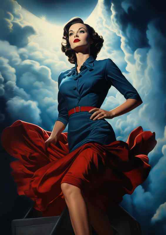 Retro girl in a red dress | Metal Poster