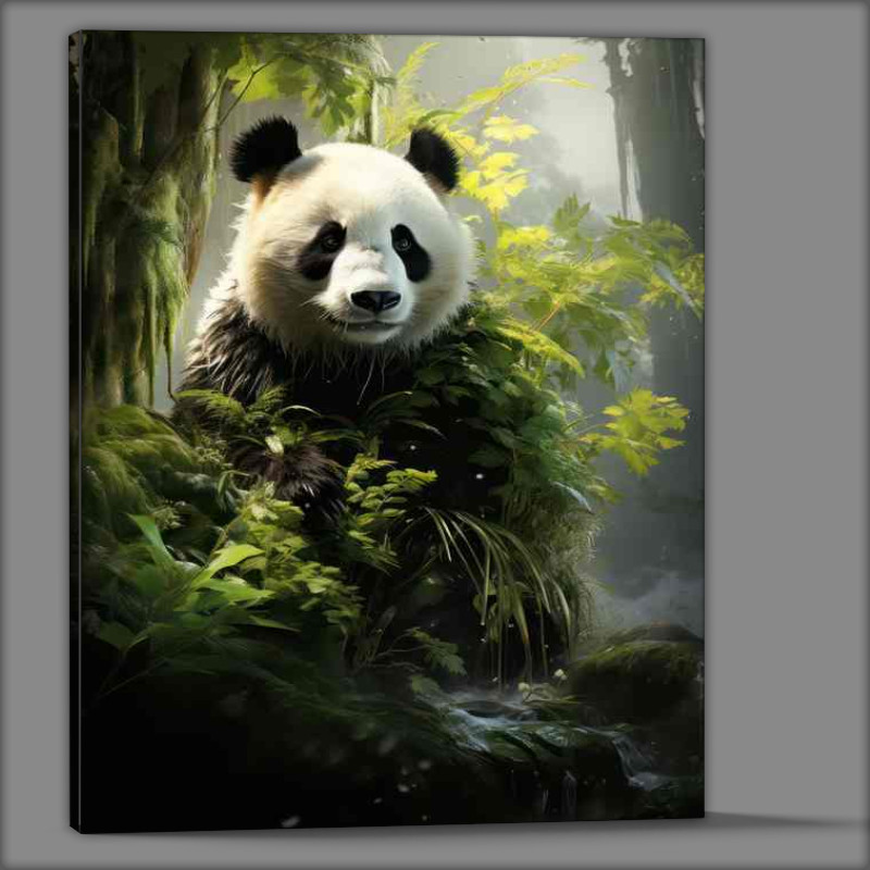 Buy Canvas : (The Panda Eating his food with the sun on his back)