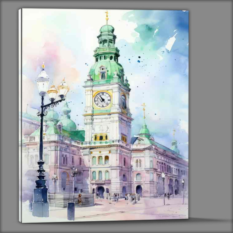Buy Canvas : (A Clock tower painted water colours style)