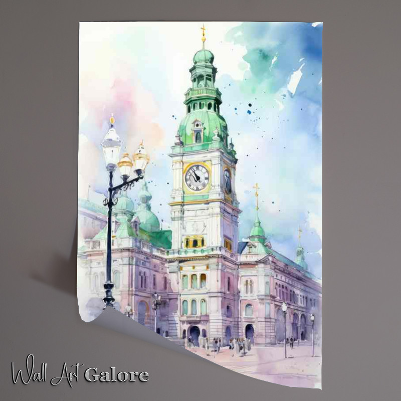 Buy Unframed Poster : (A Clock tower painted water colours style)