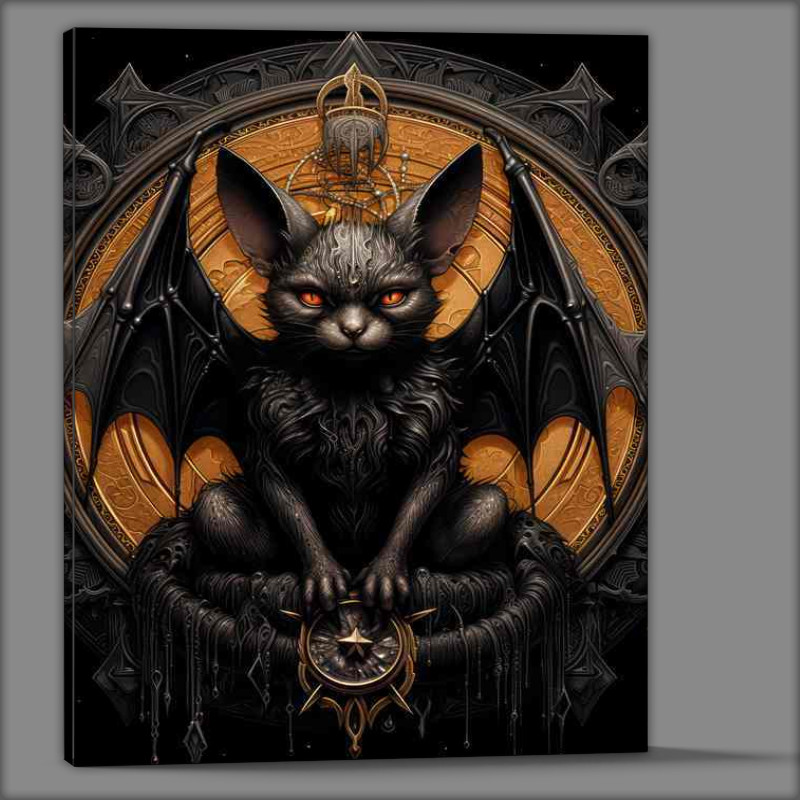 Buy Canvas : (A bat sitting on the moon and holding a pentagram)