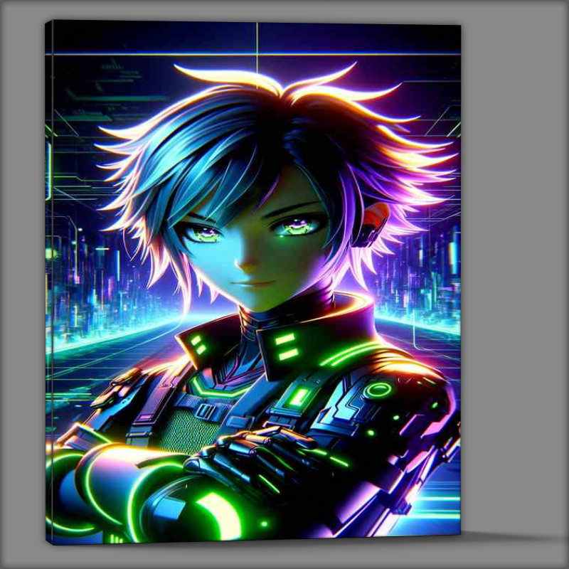 Buy Canvas : (A anime character with a sci fi in neon colors)