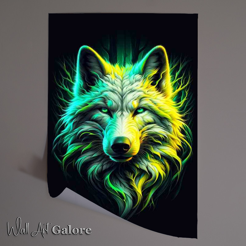 Buy Unframed Poster : (A close up of a wolfs head with neon tones)